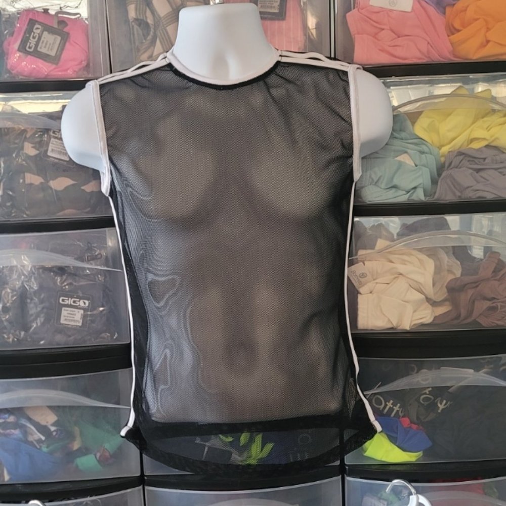 DALE MAS BLACK MESH MUSCLE SHIRT WITH WHITE TRIM